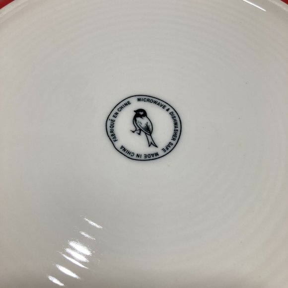 Anthro Red w Teal White Banded Border Dinner Plate - Picture 4 of 4